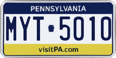 PA license plate MYT5010