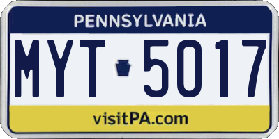 PA license plate MYT5017