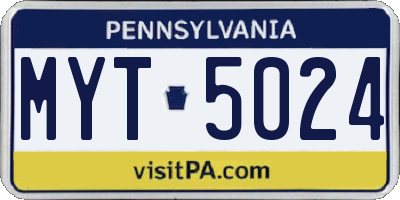 PA license plate MYT5024