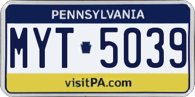 PA license plate MYT5039