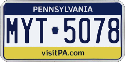 PA license plate MYT5078