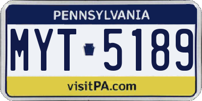 PA license plate MYT5189