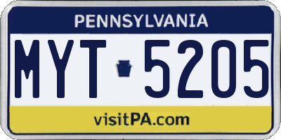 PA license plate MYT5205