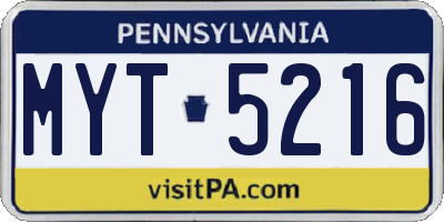 PA license plate MYT5216