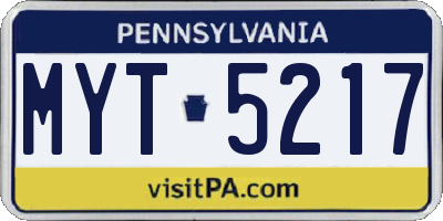 PA license plate MYT5217