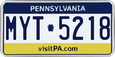 PA license plate MYT5218