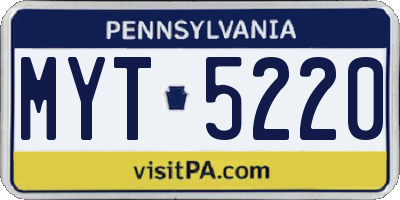 PA license plate MYT5220