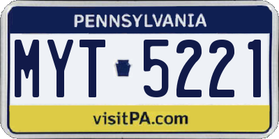 PA license plate MYT5221