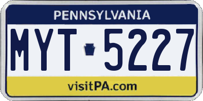 PA license plate MYT5227