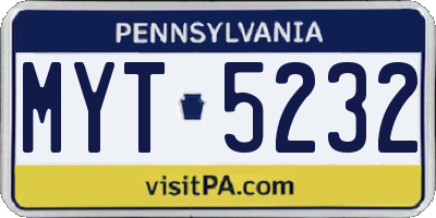 PA license plate MYT5232