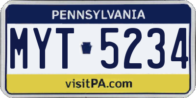 PA license plate MYT5234