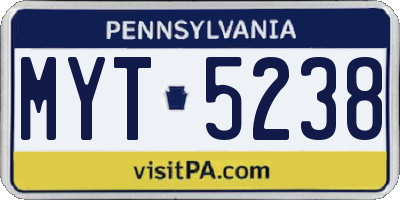 PA license plate MYT5238