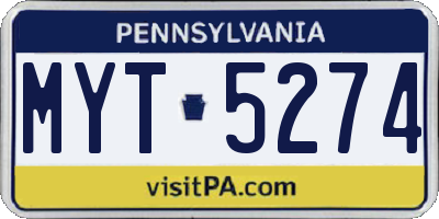 PA license plate MYT5274