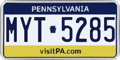 PA license plate MYT5285