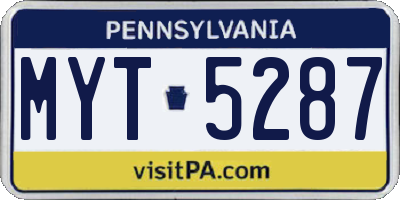PA license plate MYT5287
