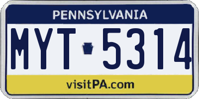 PA license plate MYT5314