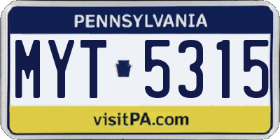 PA license plate MYT5315