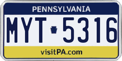 PA license plate MYT5316