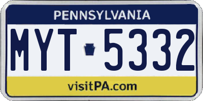 PA license plate MYT5332