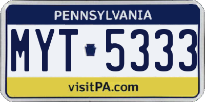 PA license plate MYT5333