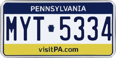 PA license plate MYT5334