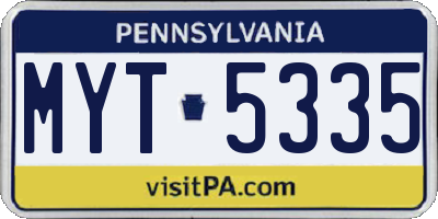 PA license plate MYT5335