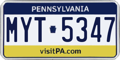 PA license plate MYT5347