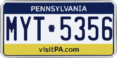 PA license plate MYT5356