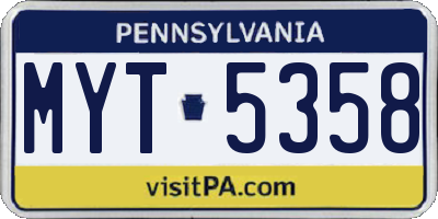 PA license plate MYT5358