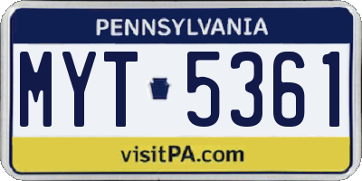 PA license plate MYT5361