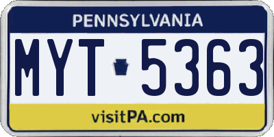 PA license plate MYT5363