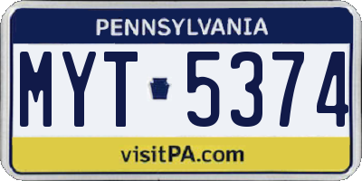 PA license plate MYT5374