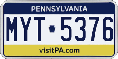 PA license plate MYT5376