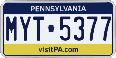 PA license plate MYT5377