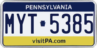 PA license plate MYT5385