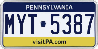 PA license plate MYT5387