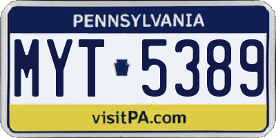 PA license plate MYT5389
