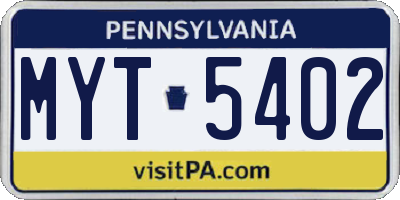 PA license plate MYT5402
