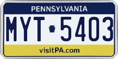 PA license plate MYT5403