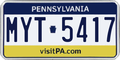 PA license plate MYT5417