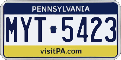 PA license plate MYT5423