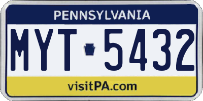 PA license plate MYT5432