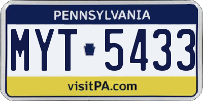 PA license plate MYT5433