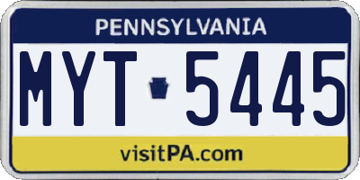 PA license plate MYT5445