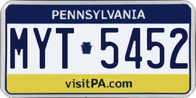 PA license plate MYT5452