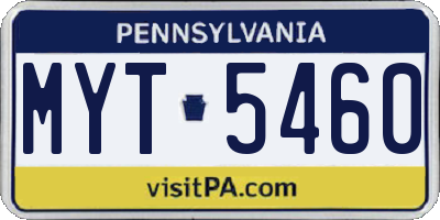 PA license plate MYT5460