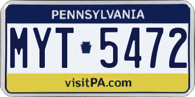 PA license plate MYT5472