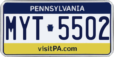PA license plate MYT5502