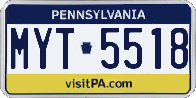 PA license plate MYT5518