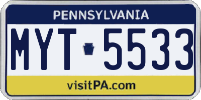 PA license plate MYT5533